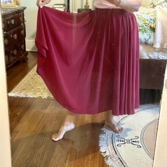 Homemade/handmade maroon/burgundy full midi skirt with elastic waistband - Picture 2 of 6
